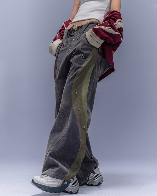 Flocked Wash Cyberpunk Streetwear Wide-Leg Pants Unisex