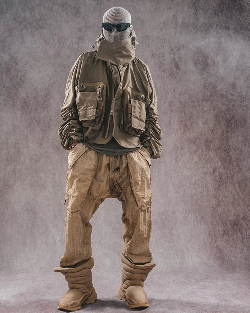 Functional Wasteland-Style 3D-Collar Hooded Jacket