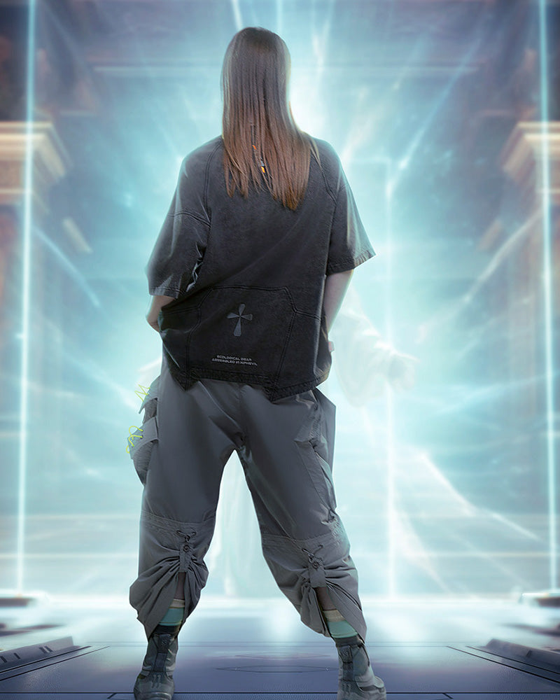Cyberpunk Washed Gradient Discharge Print T-Shirt