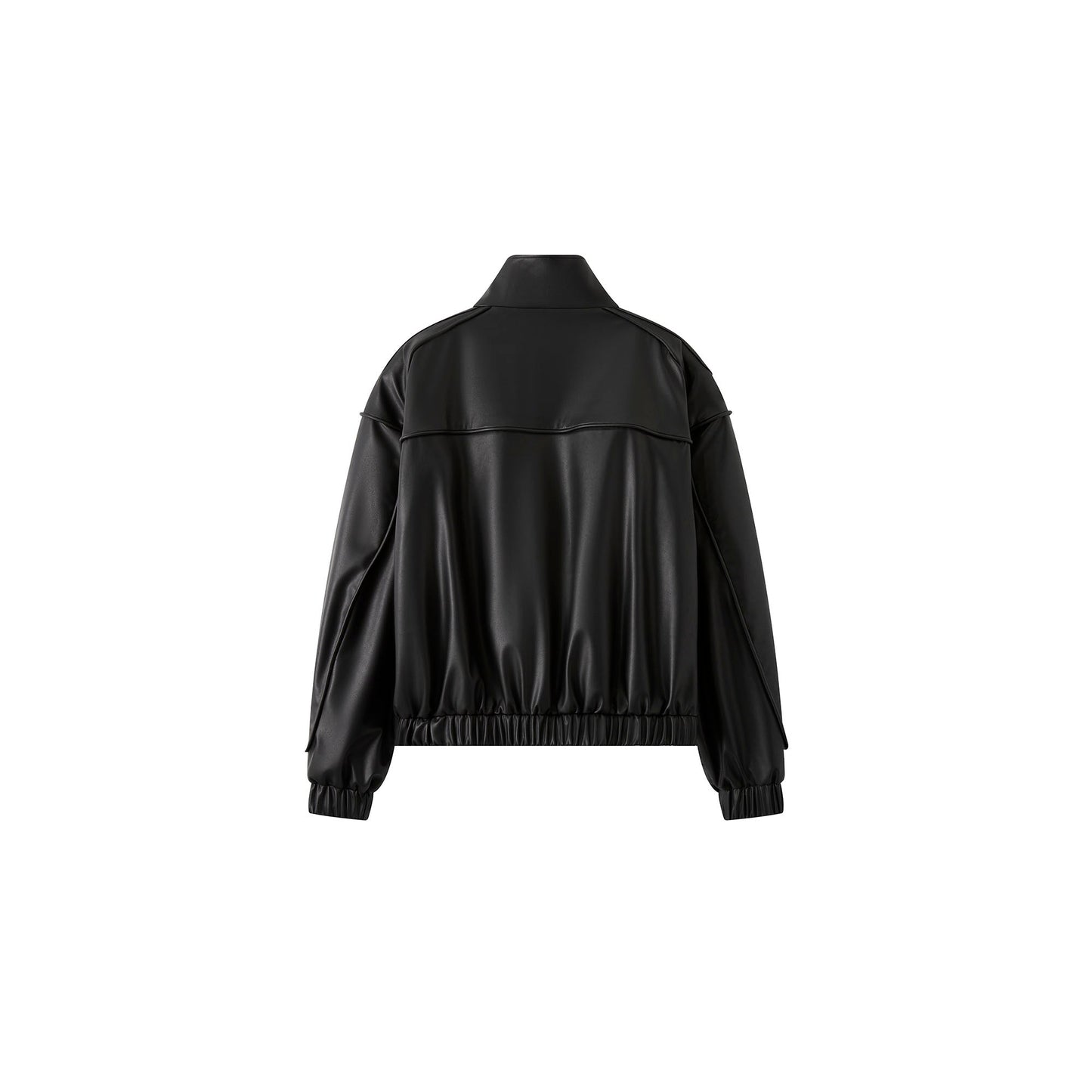 Faux Leather Piped Seam Jacket