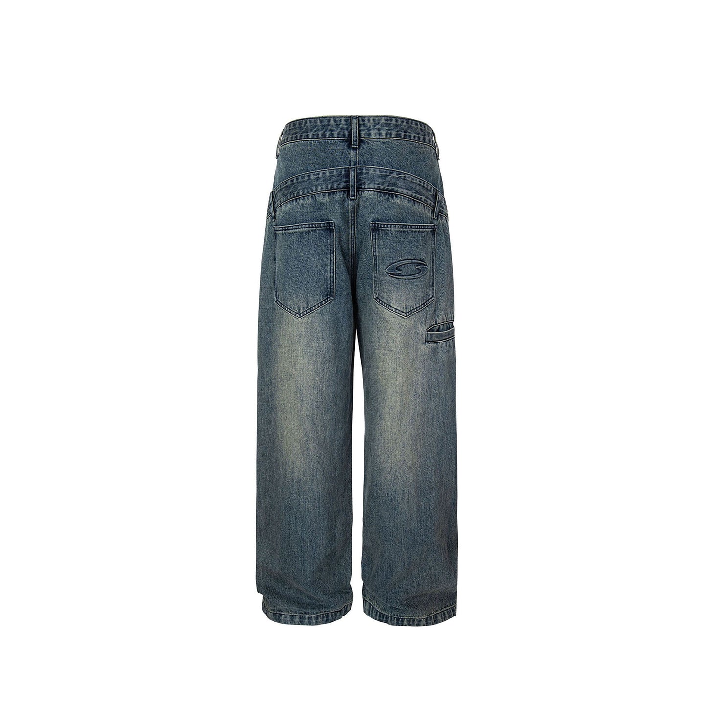 Double Waistband Washed Wide-Leg Jeans