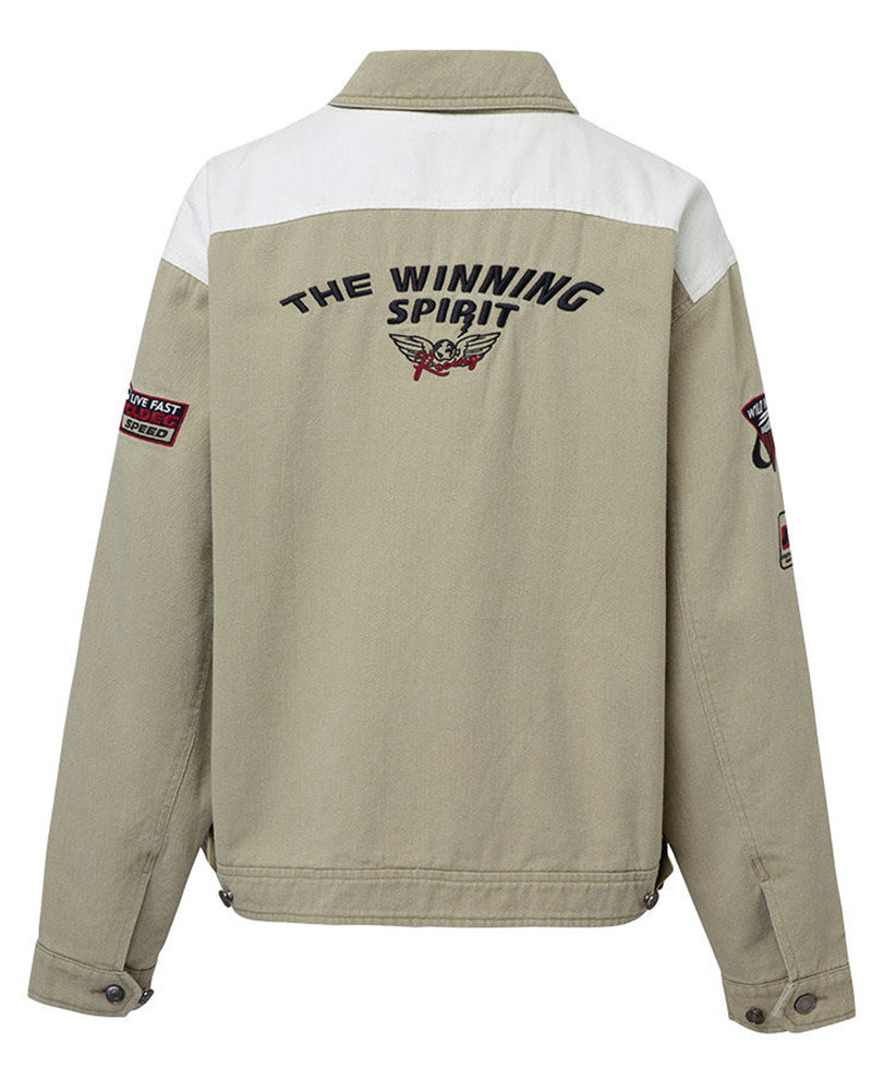 Retro Racing Embroidered Color-Block Jacket