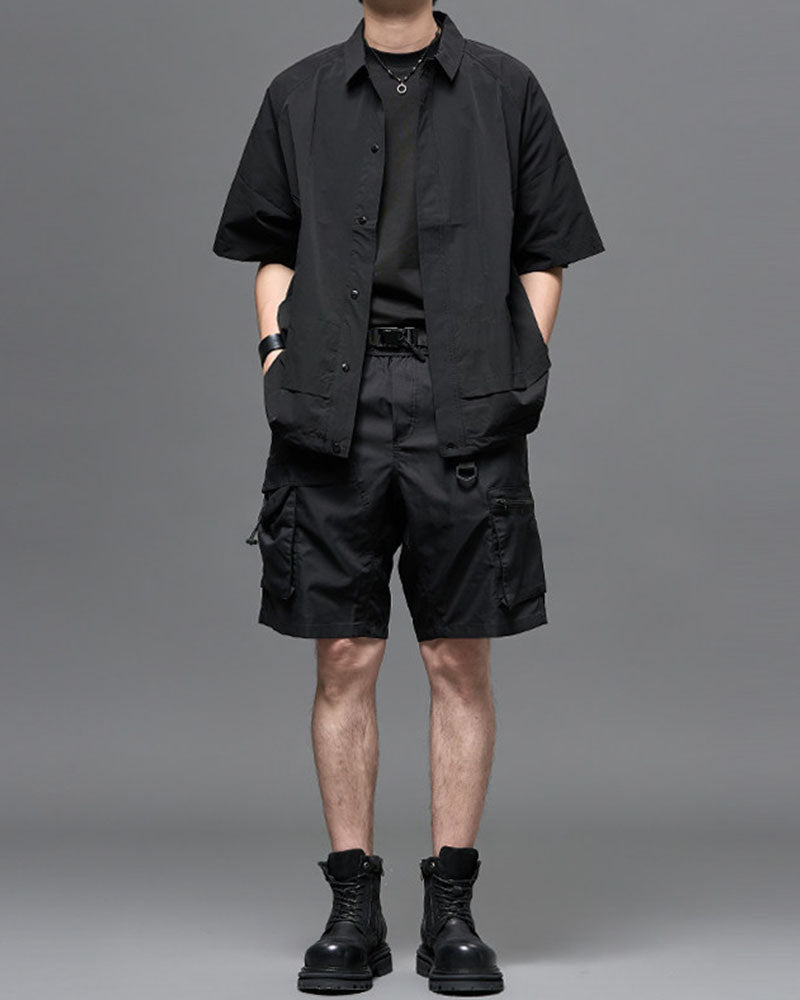 Modern Japanese Techwear Multi-Pocket Cargo Shorts
