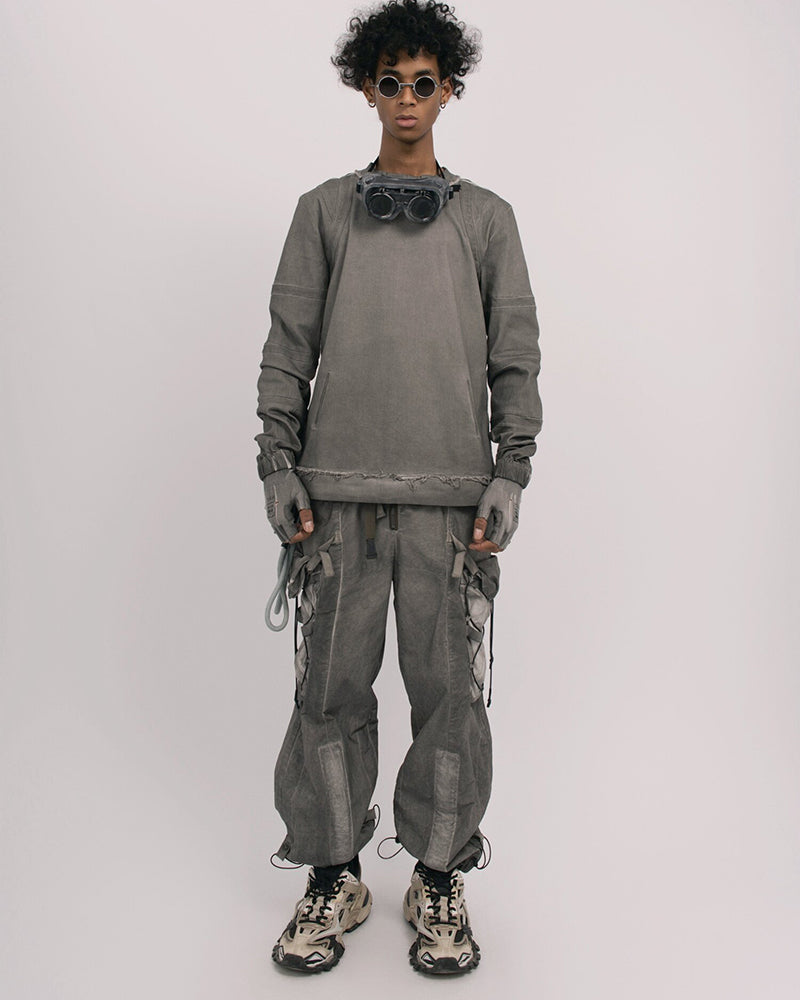 Wasteland Distressed Frayed Hem Crewneck Long-Sleeve Tee