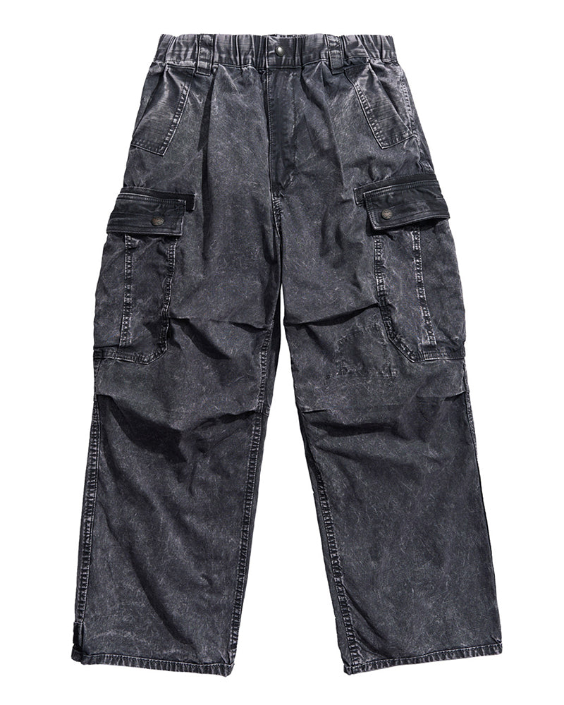 Distressed Multi‑Pocket Wide‑Leg Cargo Pants