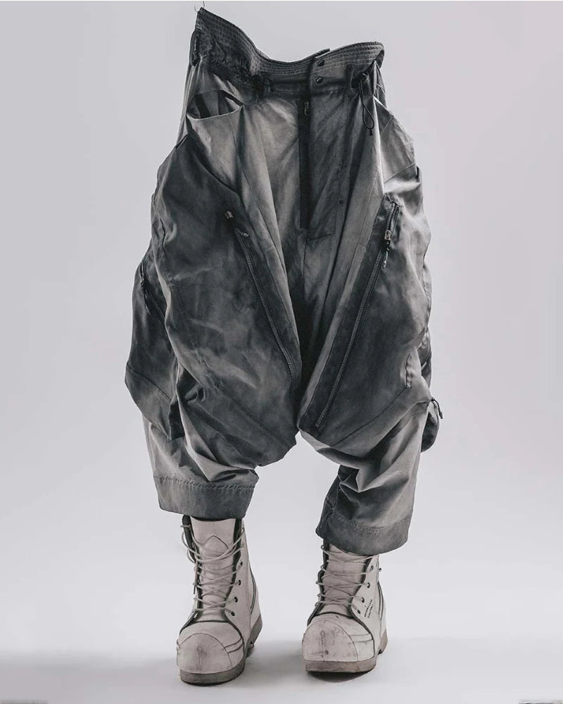 Post-Apocalyptic Wear Wash Patchwork Zipper  Pants