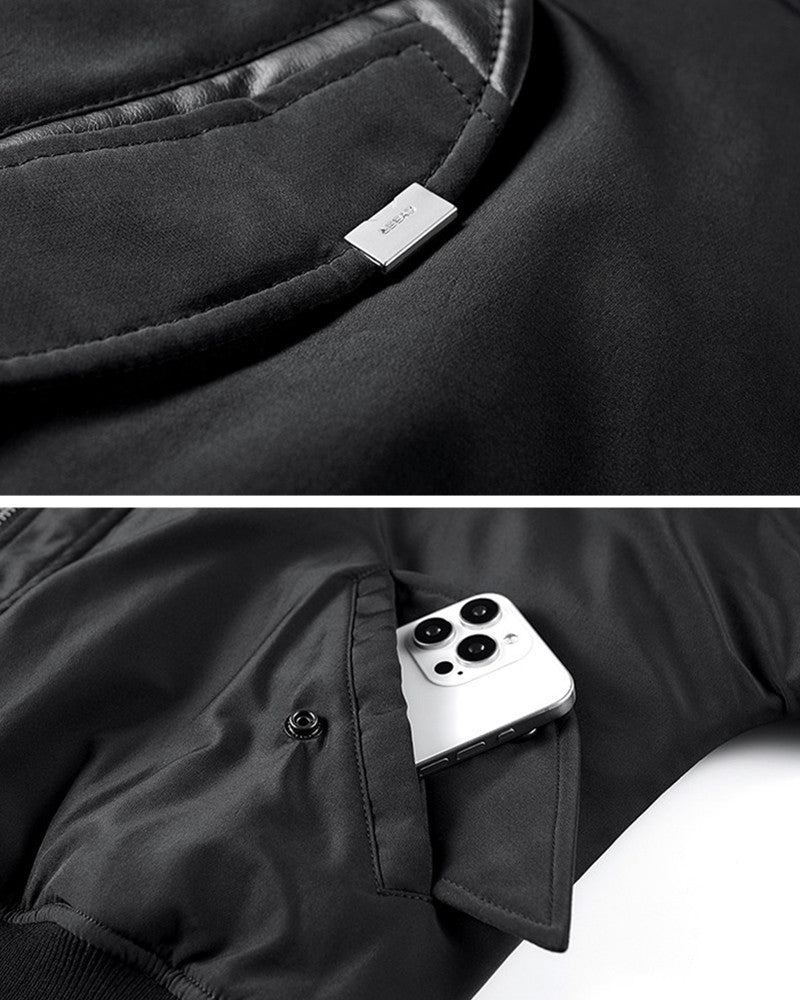 Techwear PU Patchwork Warm Bomber Jacket