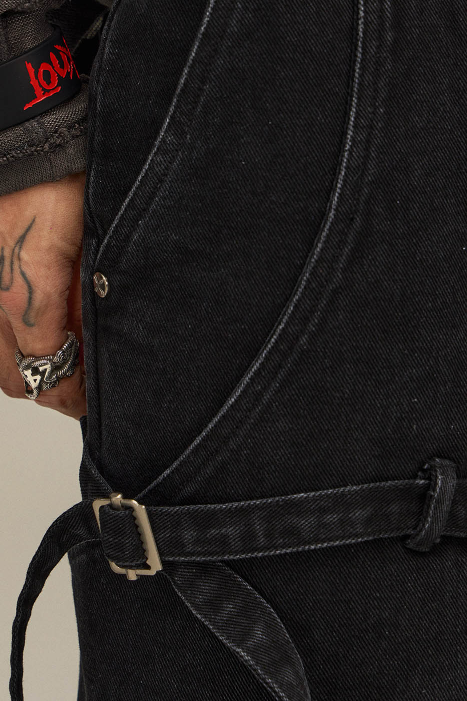 Spliced Faux-Layered Strap Zipper Pants