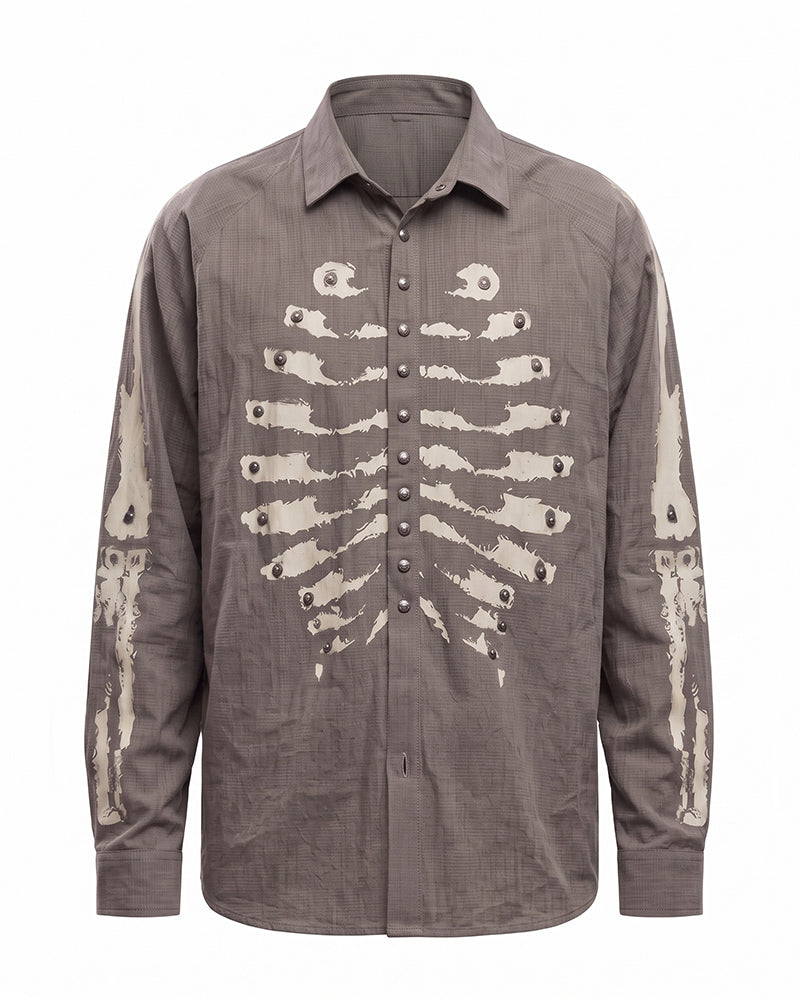 Post-Apocalyptic Skeleton Print Loose Long Sleeve Shirt