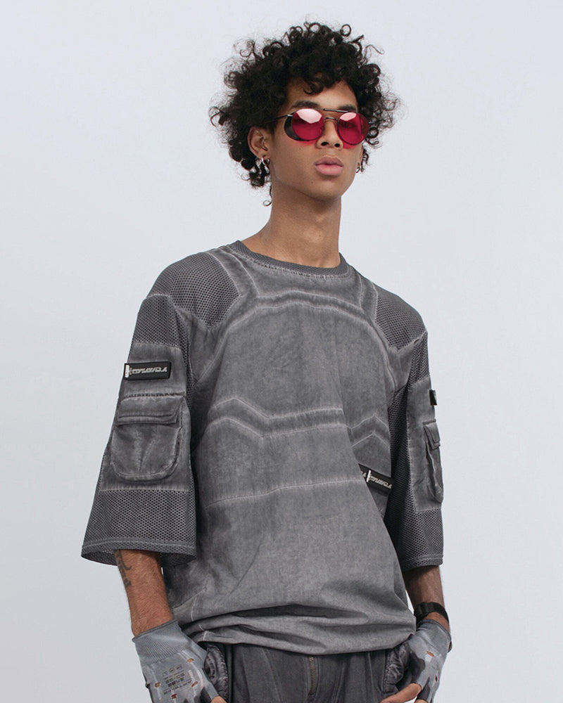 Wasteland Dirty-Dye Mesh Velcro Loose Pocket T-Shirt