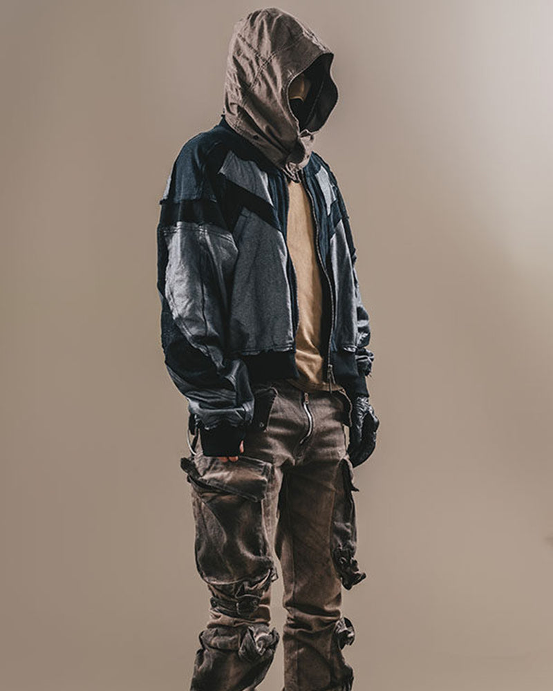 Post-Apocalyptic Mesh-Panelled Cropped Bomber Jacket