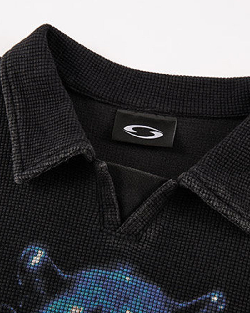 Washed Vintage Waffle Knit Polo T-Shirt