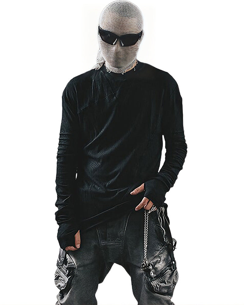 Post-Apocalyptic Distressed Stripe Panelled Long-Sleeve Tee