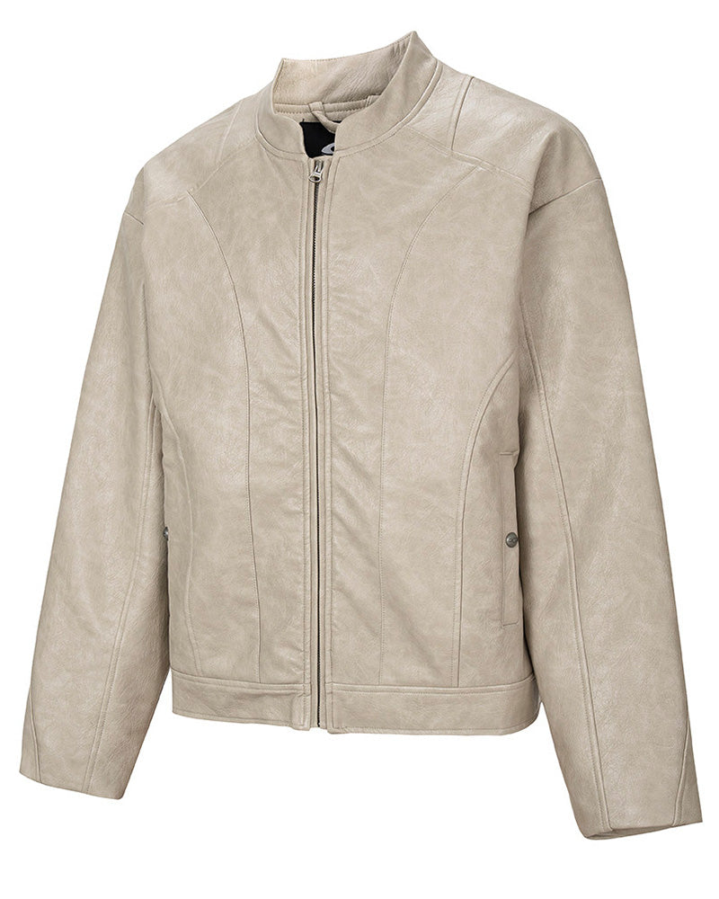 Vintage Washed Stand Collar Biker Jacket