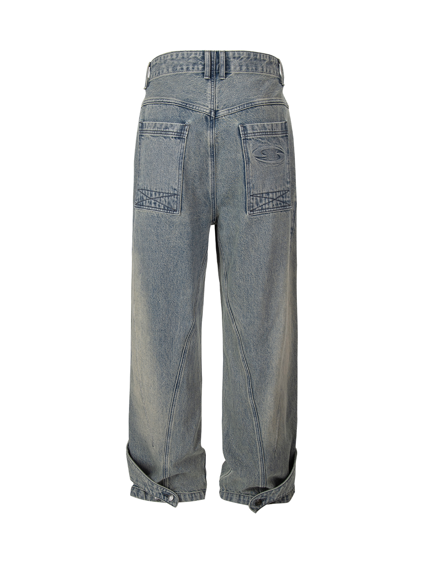 Washed Panel Adjustable-Hem Denim Pants
