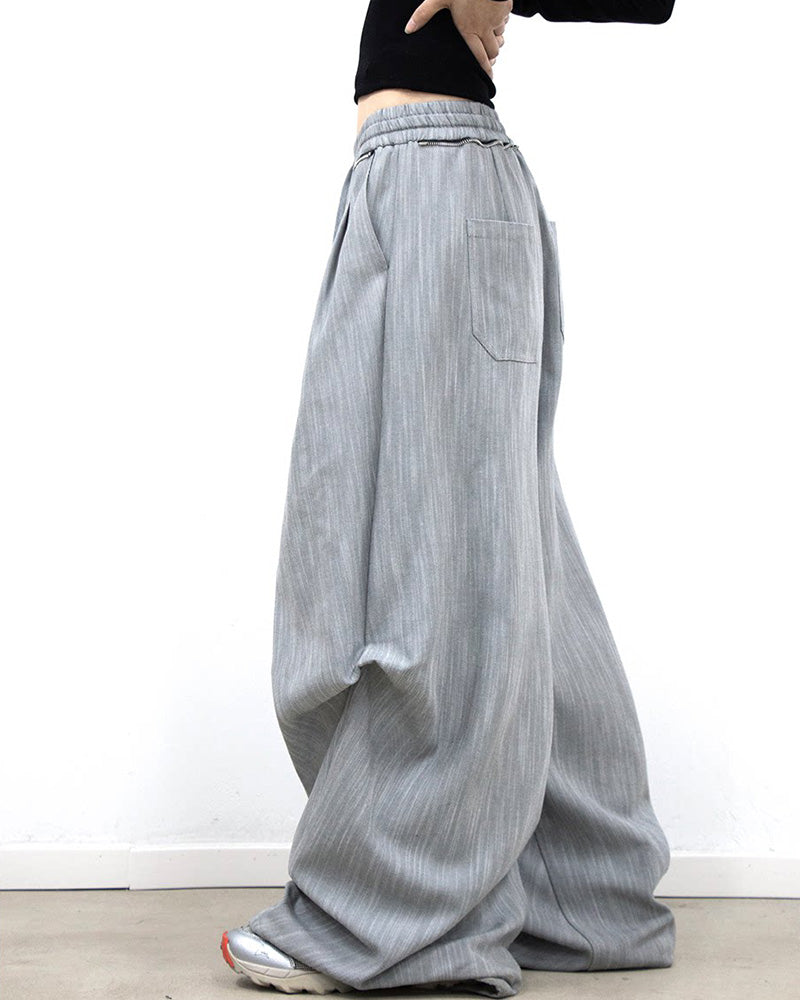 Crinkled Drawstring Oversized Pants Gray
