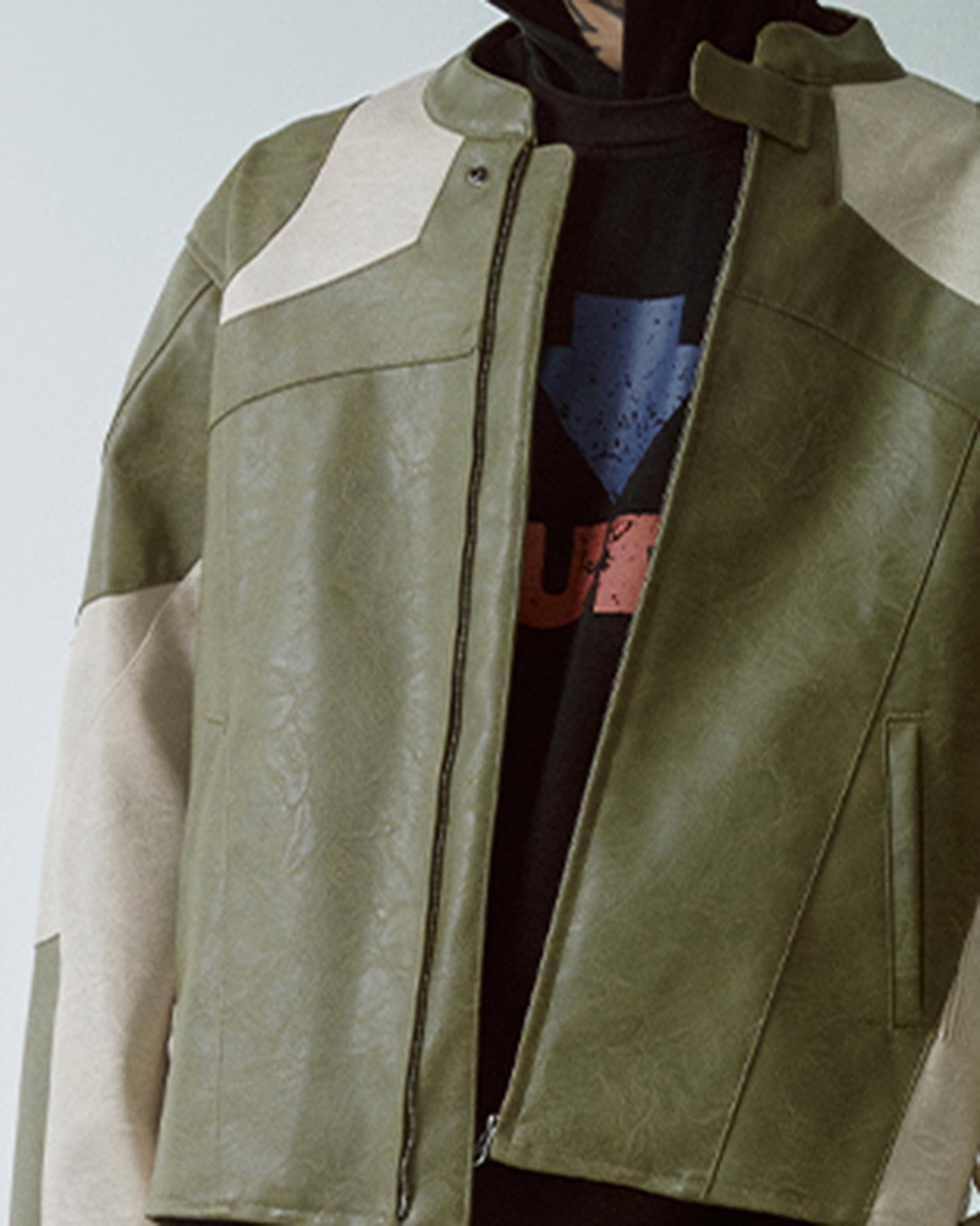 Modern Deconstructed Faux Leather Biker Jacket
