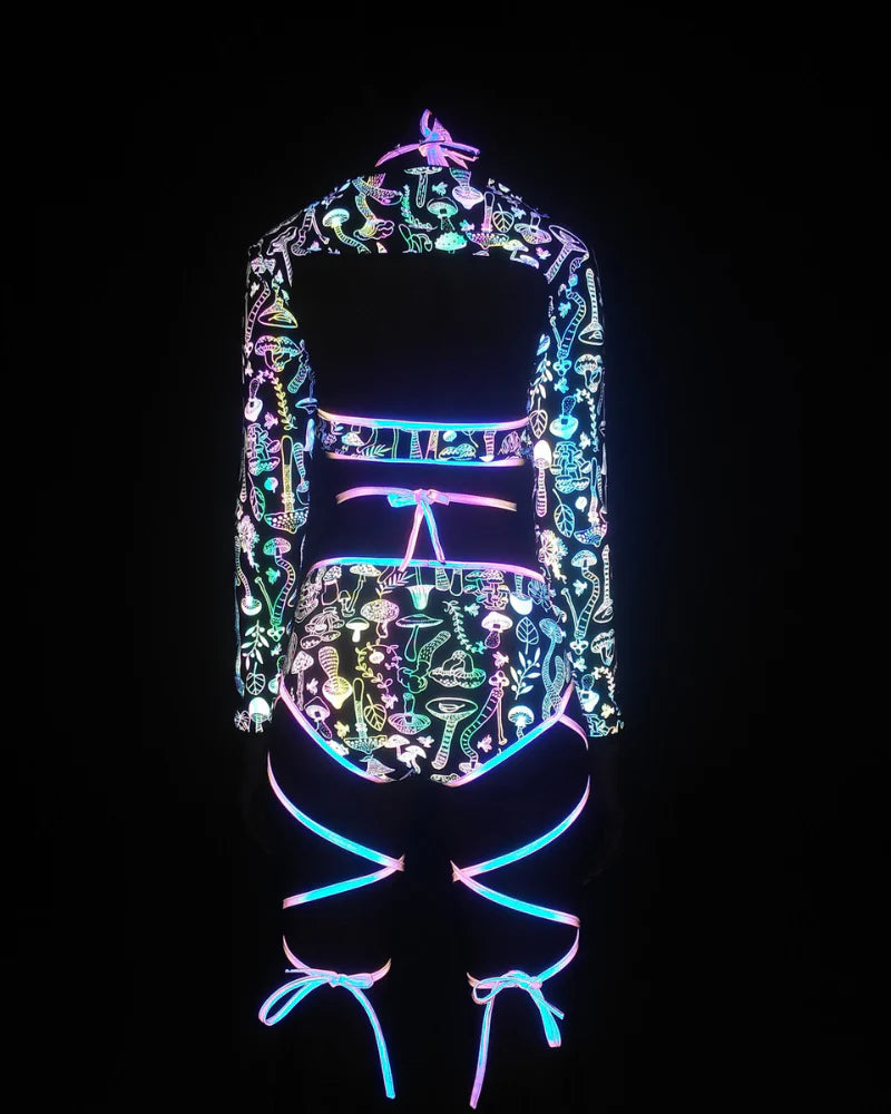 Reflective Rave Clothing Cross Strap Shiny Swimsuit