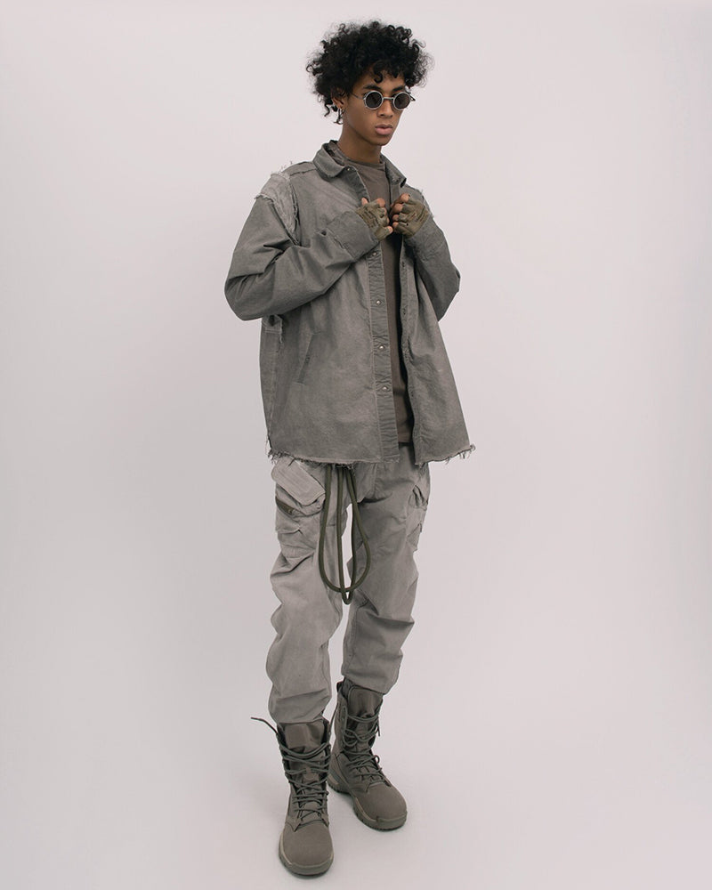 Wasteland Distressed Frayed Button Long-Sleeve Shirt