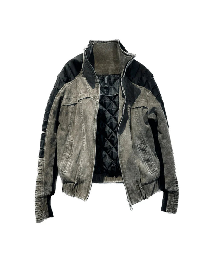 Post-Apocalyptic Wear Contrast Folded Trim Jacket