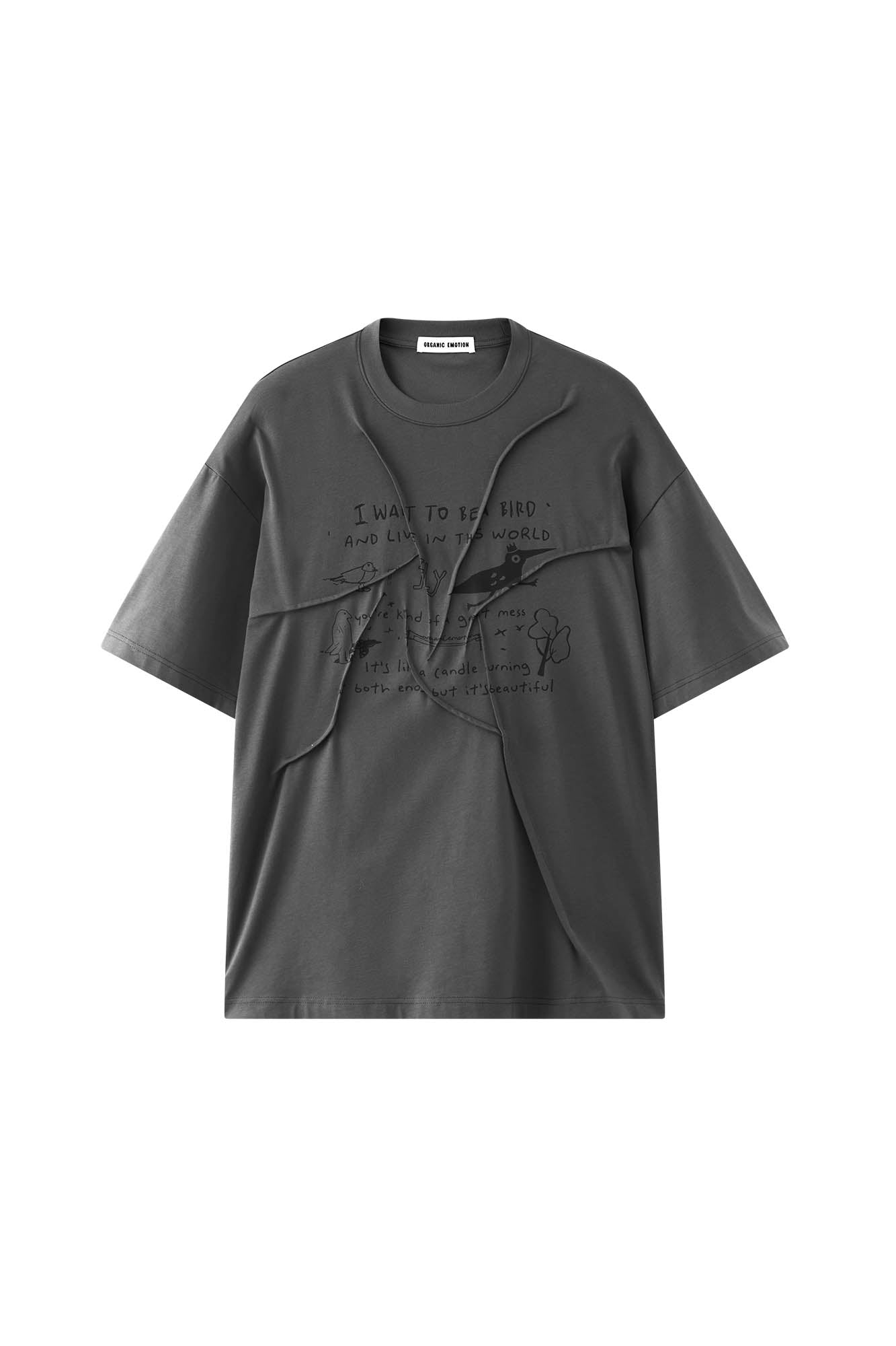 Asymmetrical Pleated Script Graphic T-Shirt