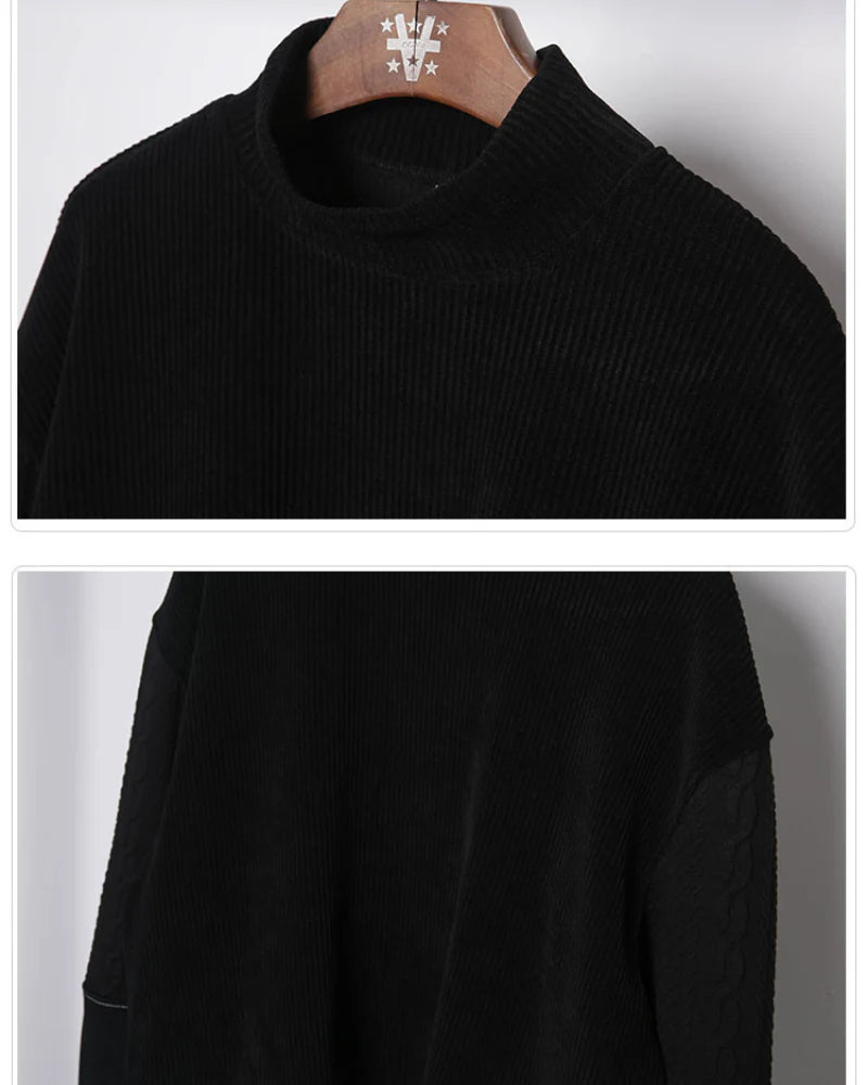 Modern Japanese-Style Patchwork Oversized Mock-Neck Sweatshirt