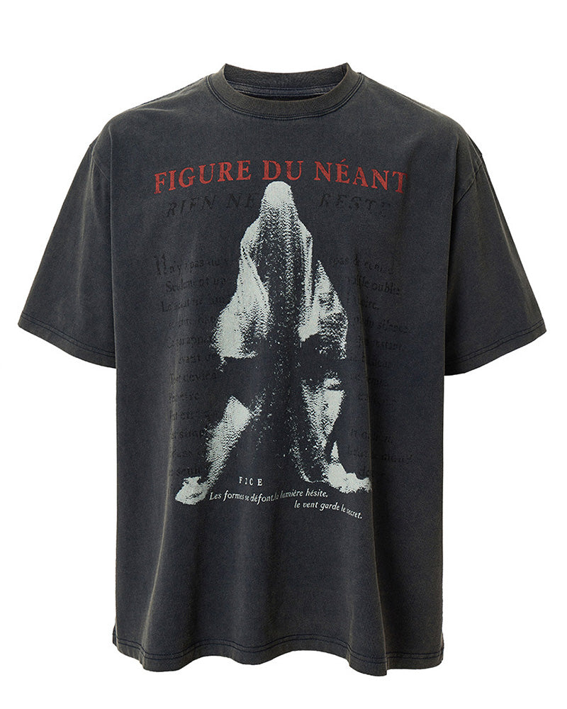 Washed Vintage Ghost Figure Print T-Shirt