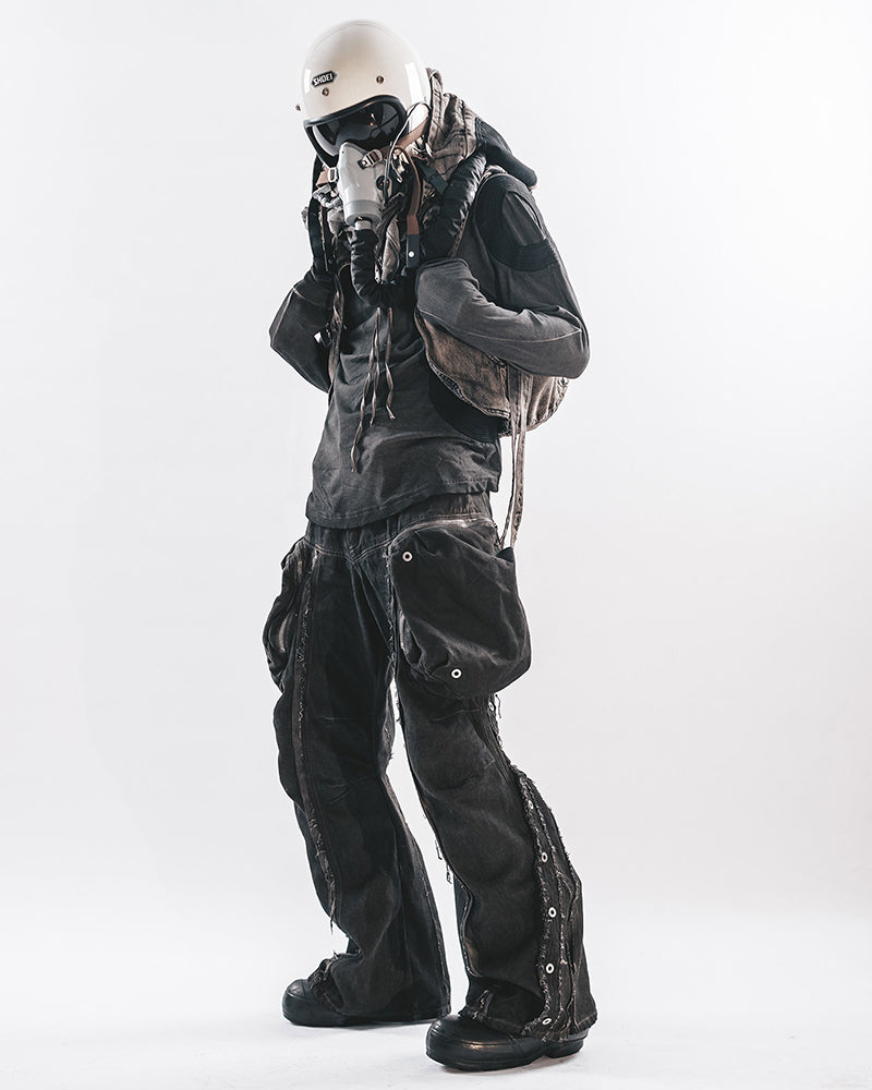 Wide-Leg Adjustable Raw-Edge Hunter Pants