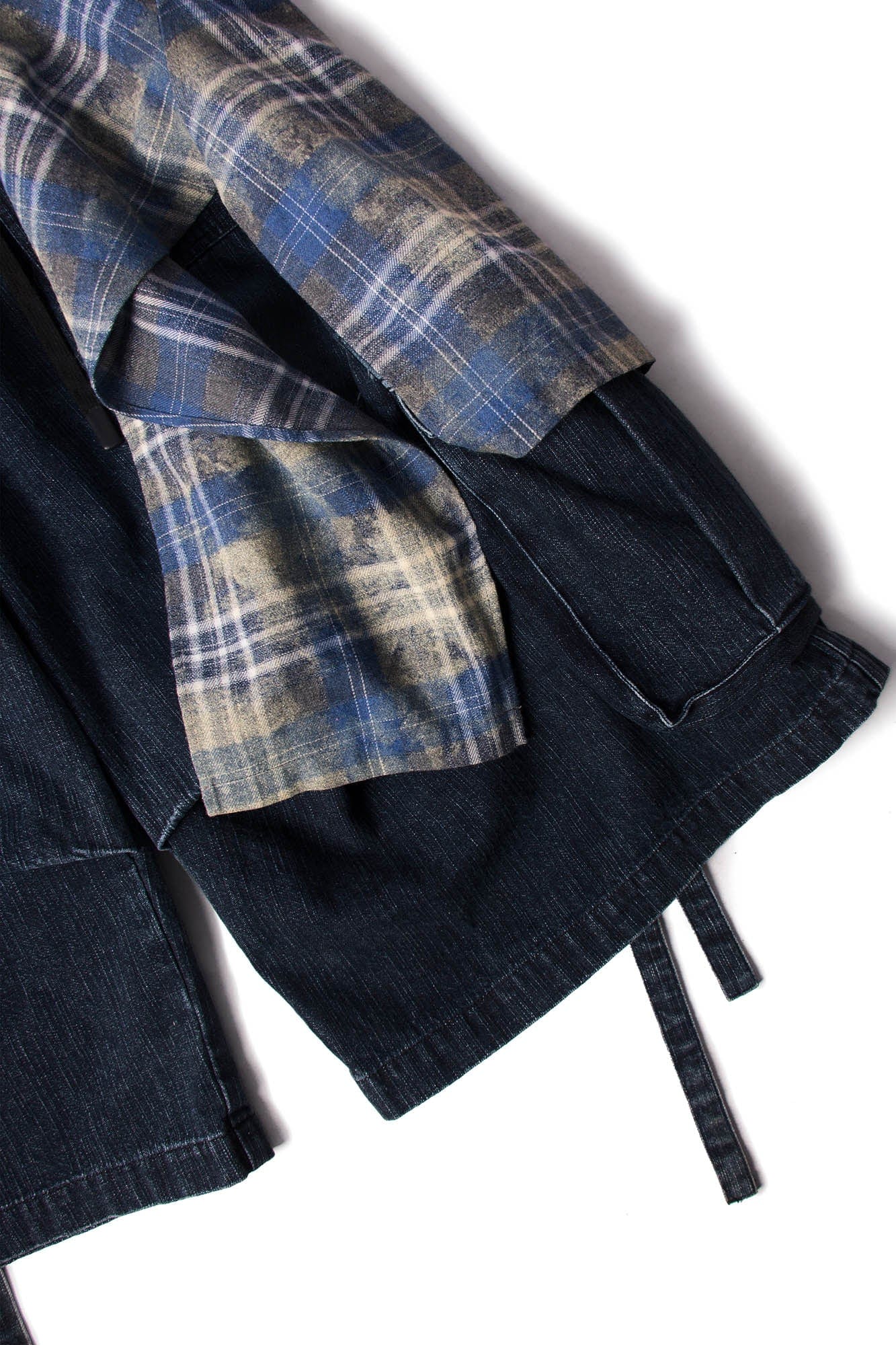 Detachable Plaid Drape Denim Shorts