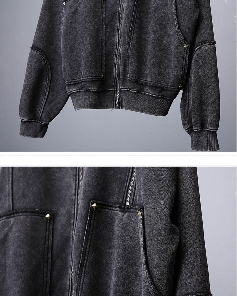 Wasteland Distressed Washed Multi-Zip Techwear Hoodie