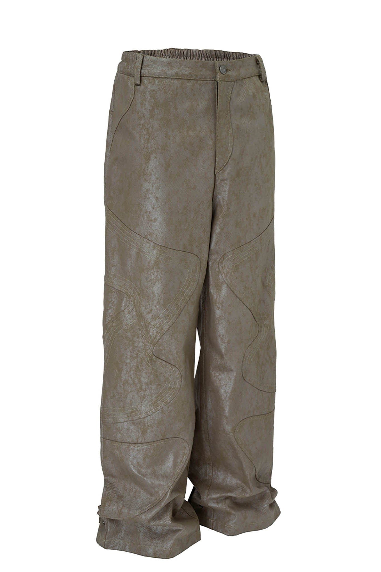 Distressed Paneled Waxed Pants