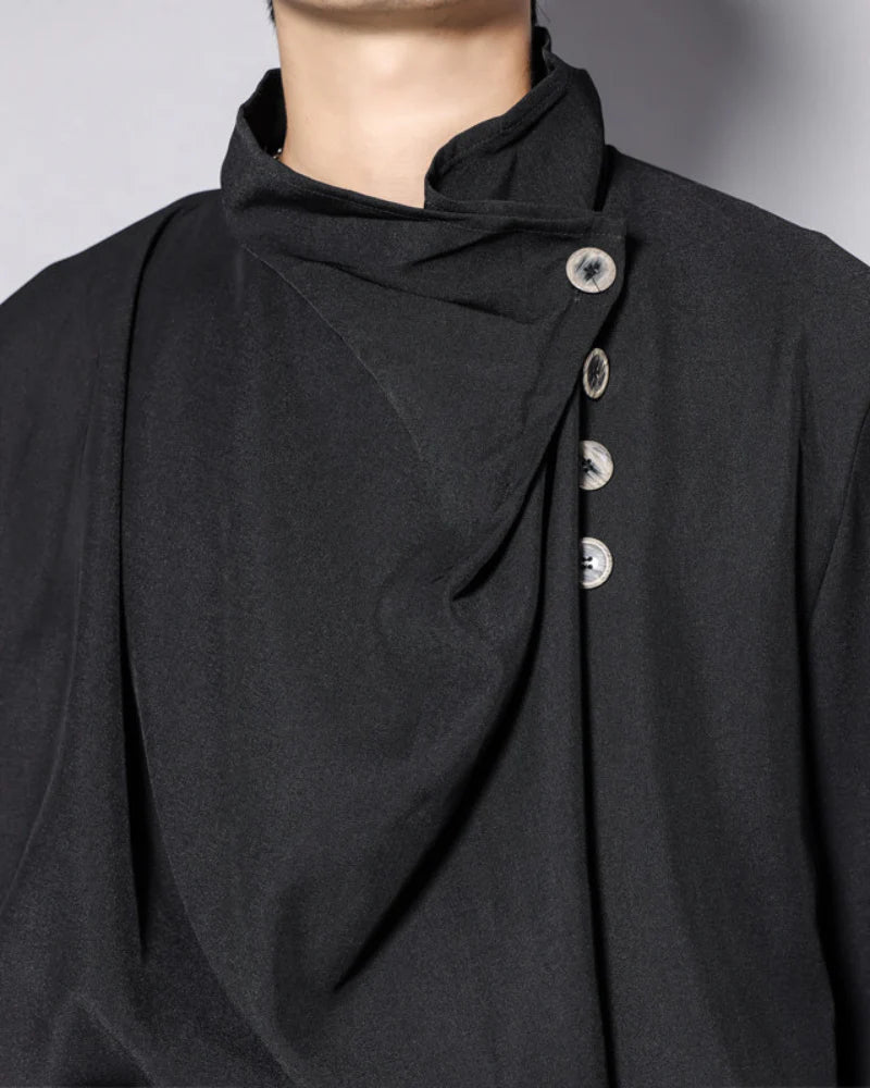 Modern Japanese Half-Stand Draped Collar Long-Sleeve Shirt