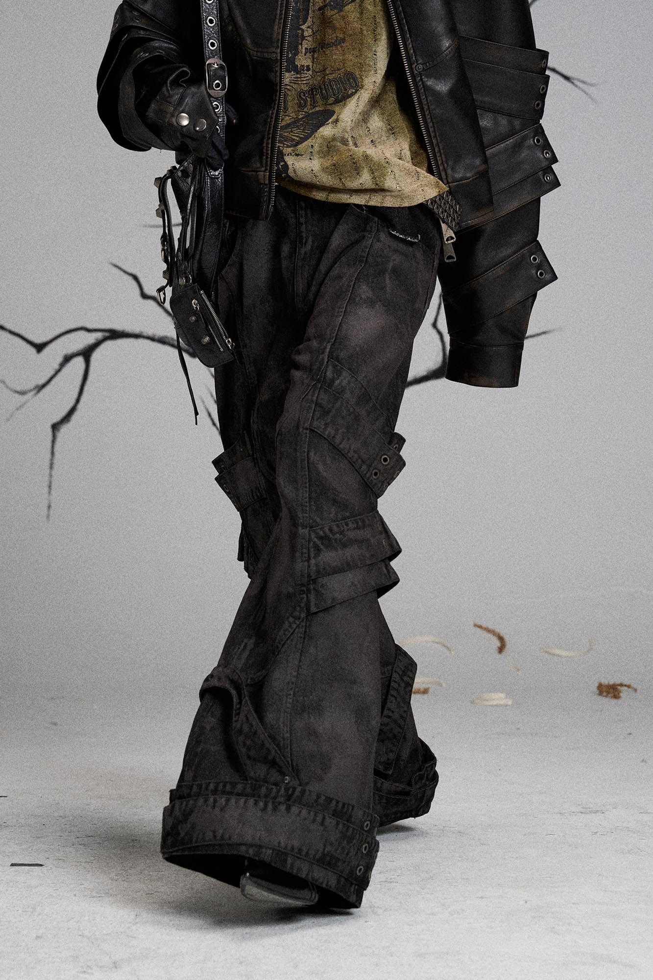 Mutation Layered Strap Distressed Wide-Leg Pants