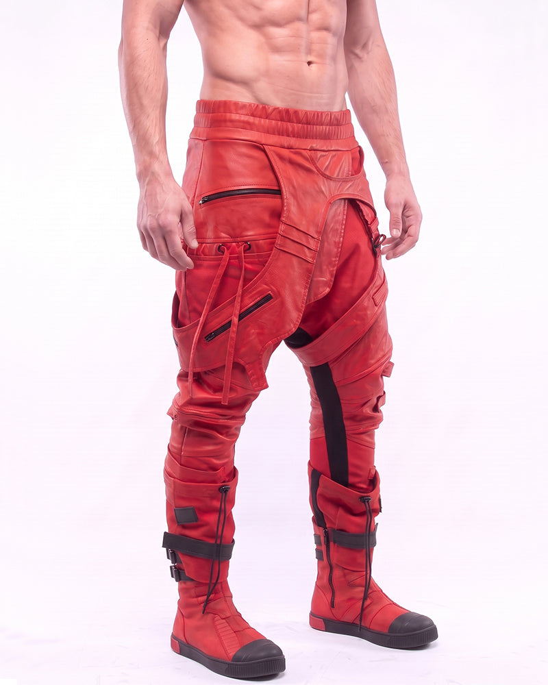 Wasteland Waxed Cut-Out Asymmetric Slim-Fit Pants