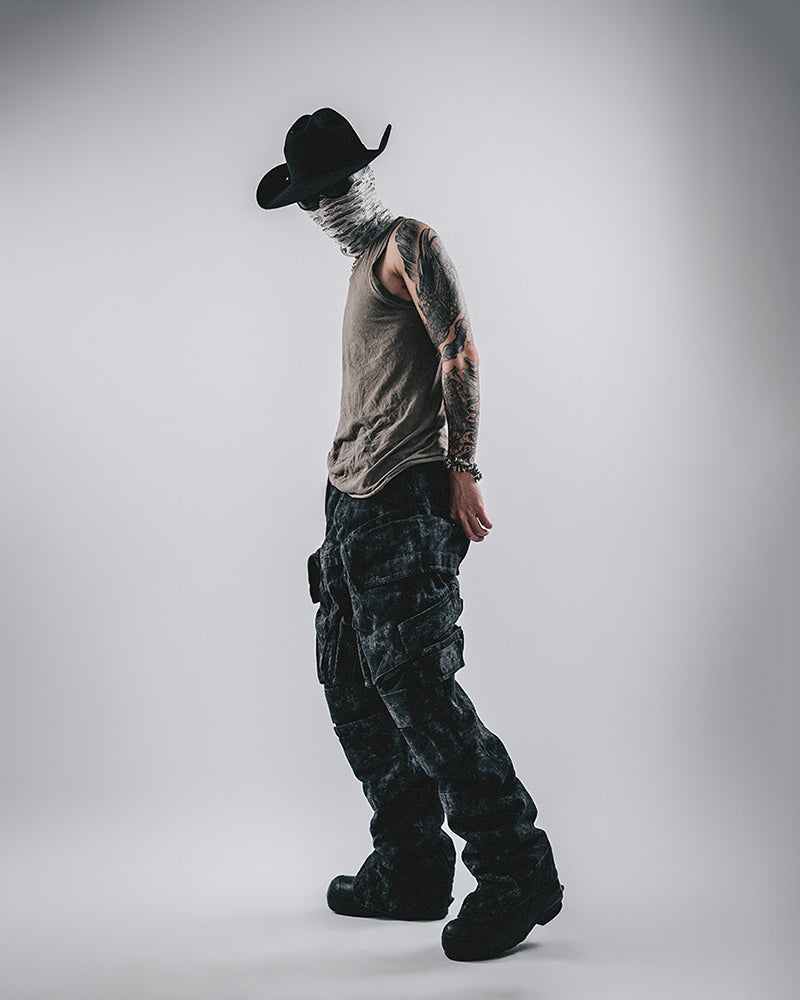 Marbled Wash 3D-Cut Multi-Pocket Cargo Pants