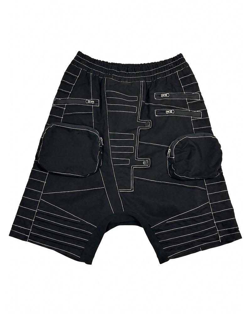 Wasteland Deconstructed Multi‑Pocket Drop Crotch Shorts