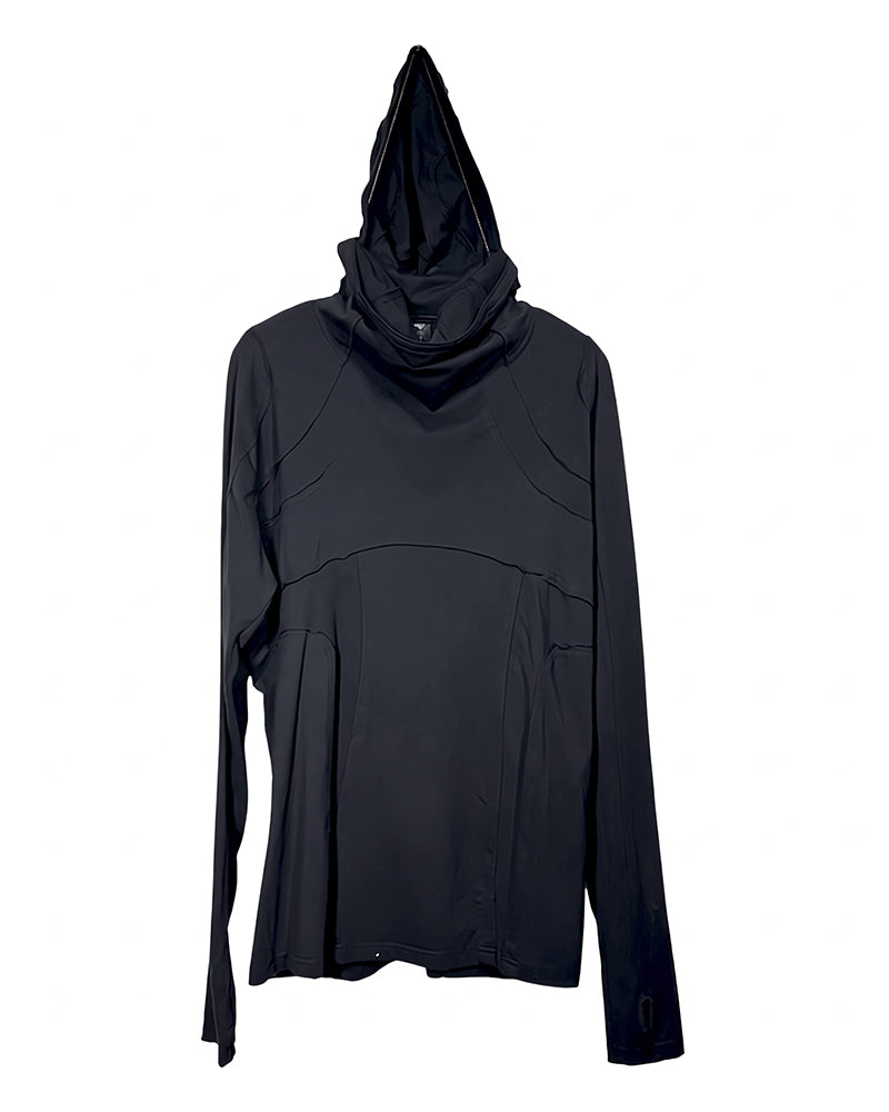Wasteland Mesh‑Patchwork Ninja‑Hood Long‑Sleeve T-Shirt