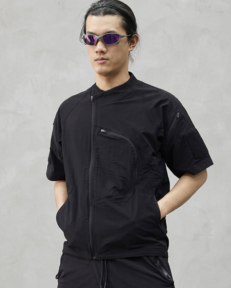 Asymmetric Zipper Seersucker Short Sleeve T-Shirt