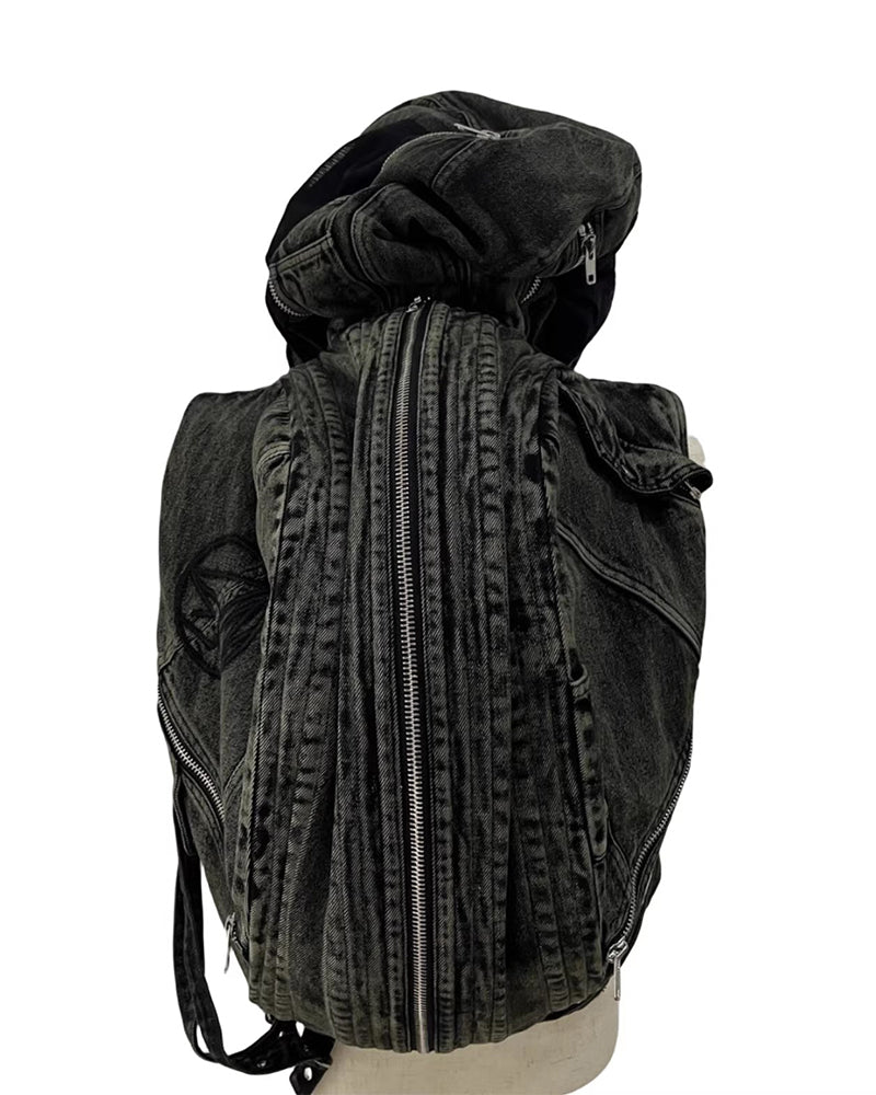 Dystopian Multi-Zip Hooded Utility Backpack Vest