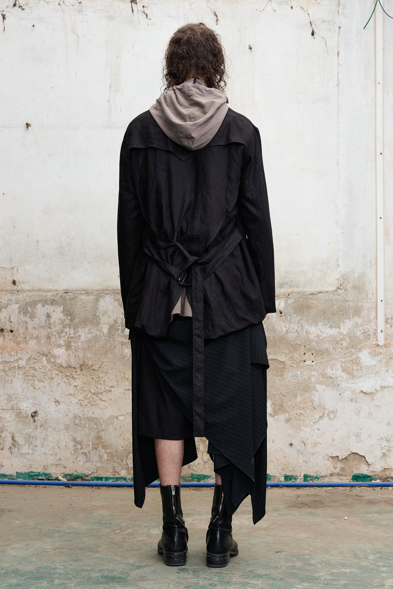 Asymmetric Draped Panel Pinstripe Skort Shorts