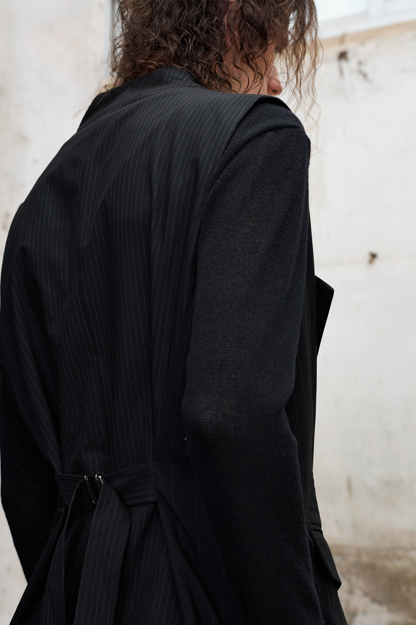 Double-Collar Panel Pinstripe Vest