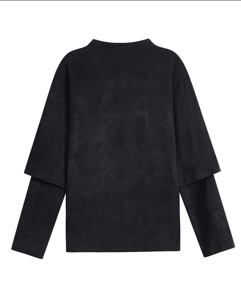 Modern Japanese Mock Neck Layered Long-Sleeve Tee