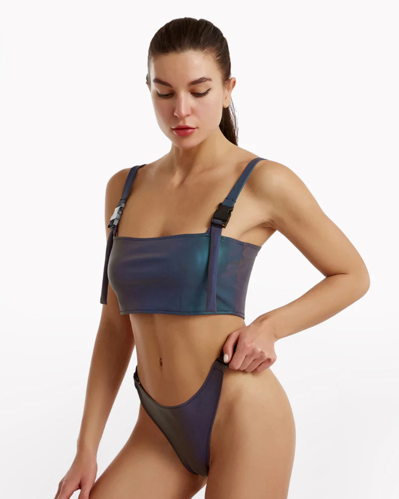 Reflective Rave Clothing Shiny Bikini Set