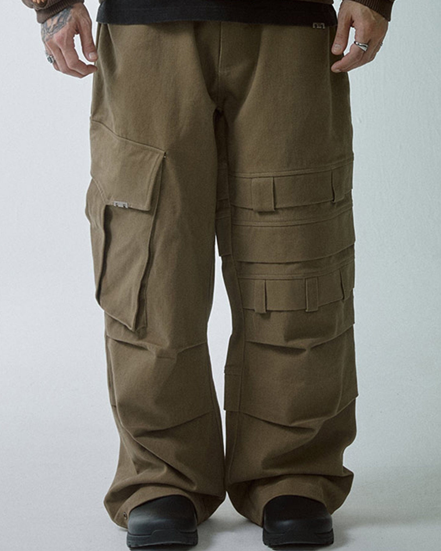 Asymmetrical Crinkled Cargo Pants