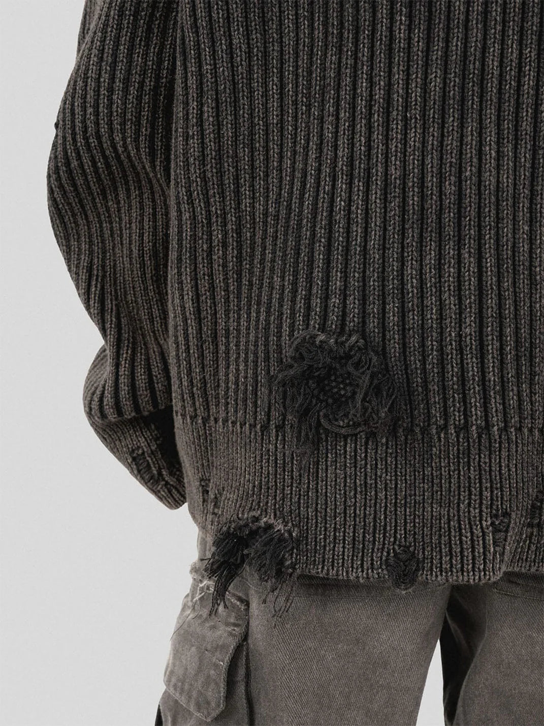 Post-Apocalyptic Wear Ripped Sweater Charcoal