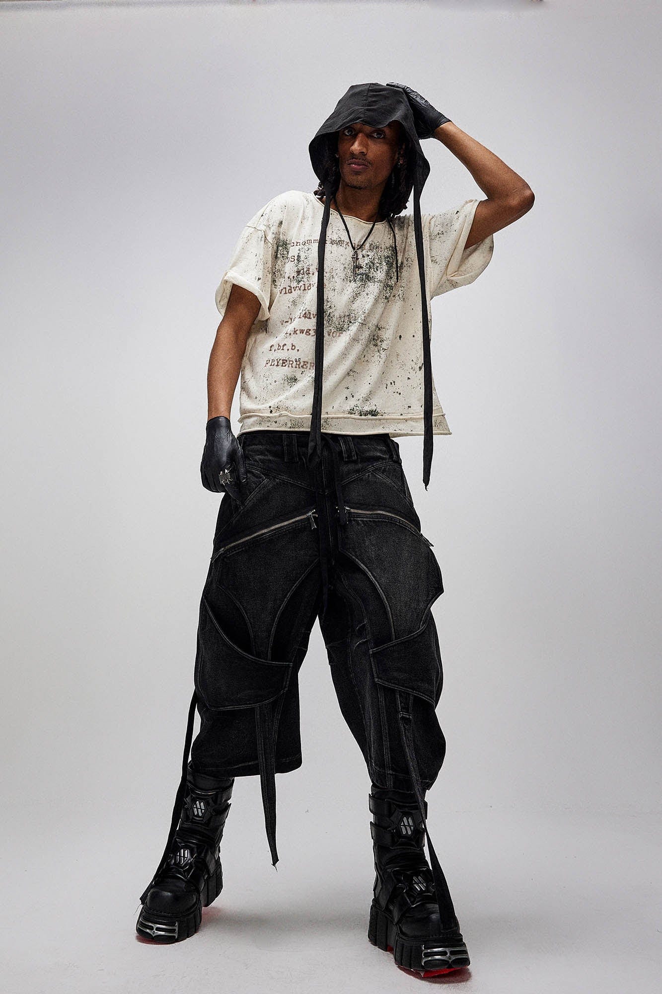 Grunge Brush-Stained Raw Hem T-Shirt