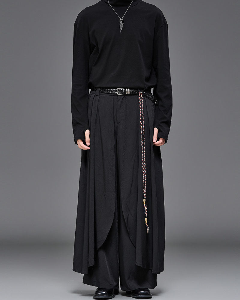 Modern Japanese Layered Wide Leg Hakama Pants