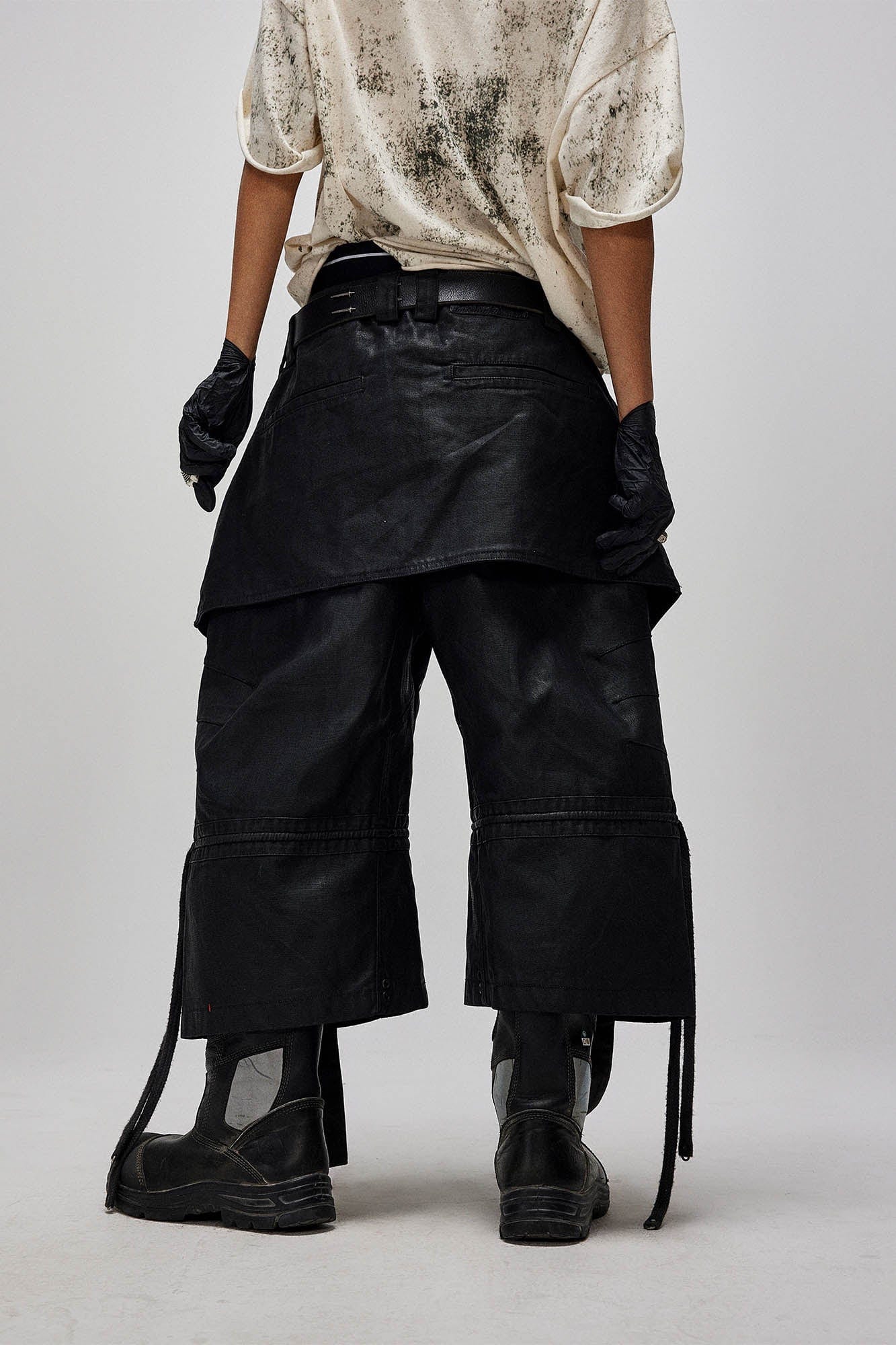 Waxed Layered Drape Strap Shorts