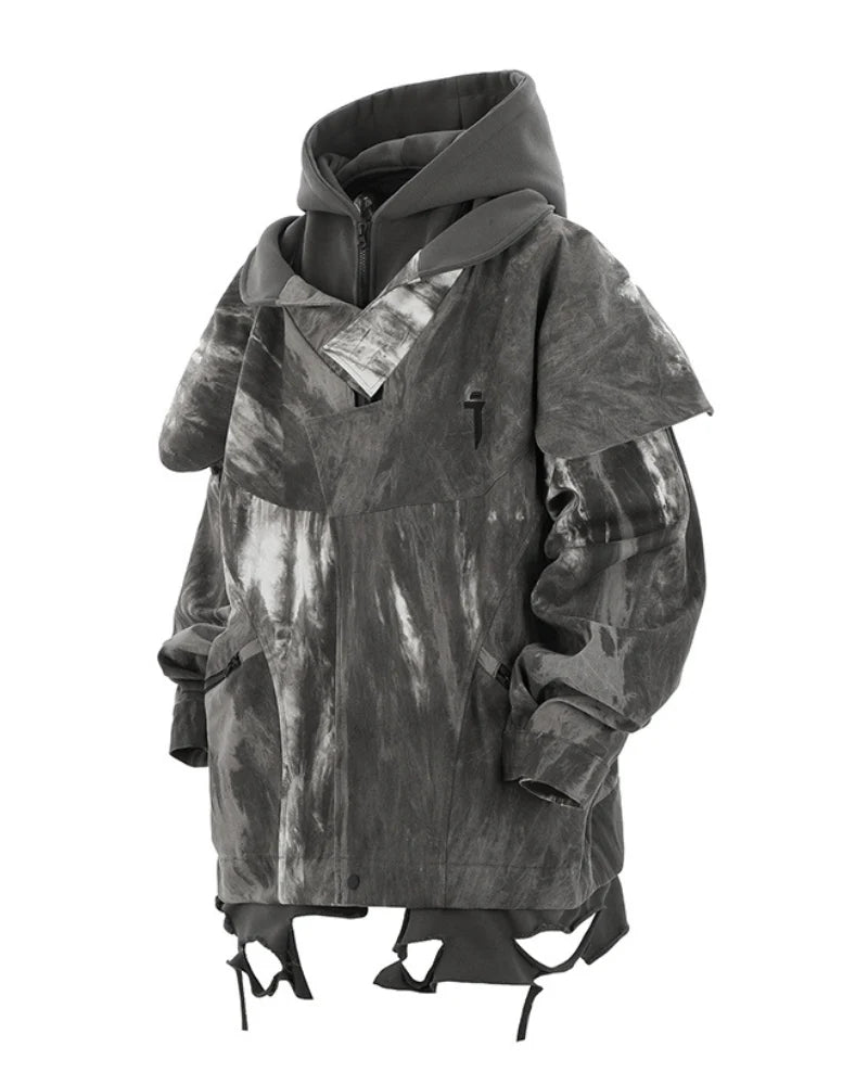Wasteland Wear Torn Hem Fake Two-piece Unisex Jacket