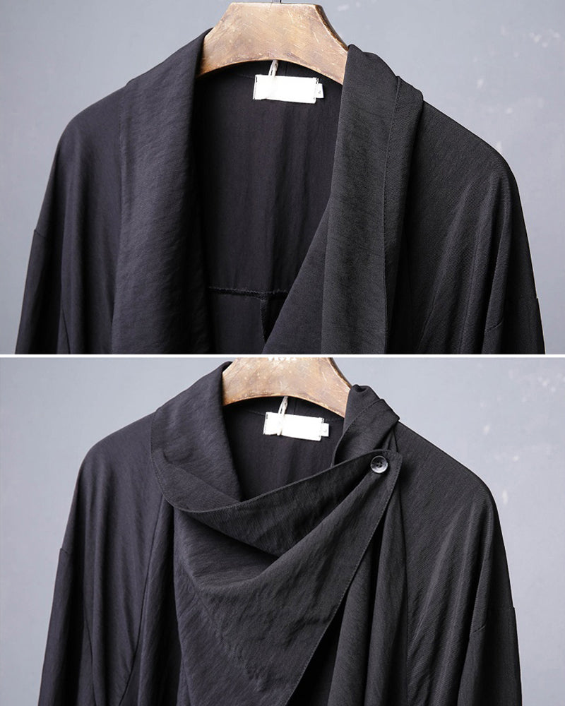 Darkwear Asymmetric Draped Black Long Cardigan